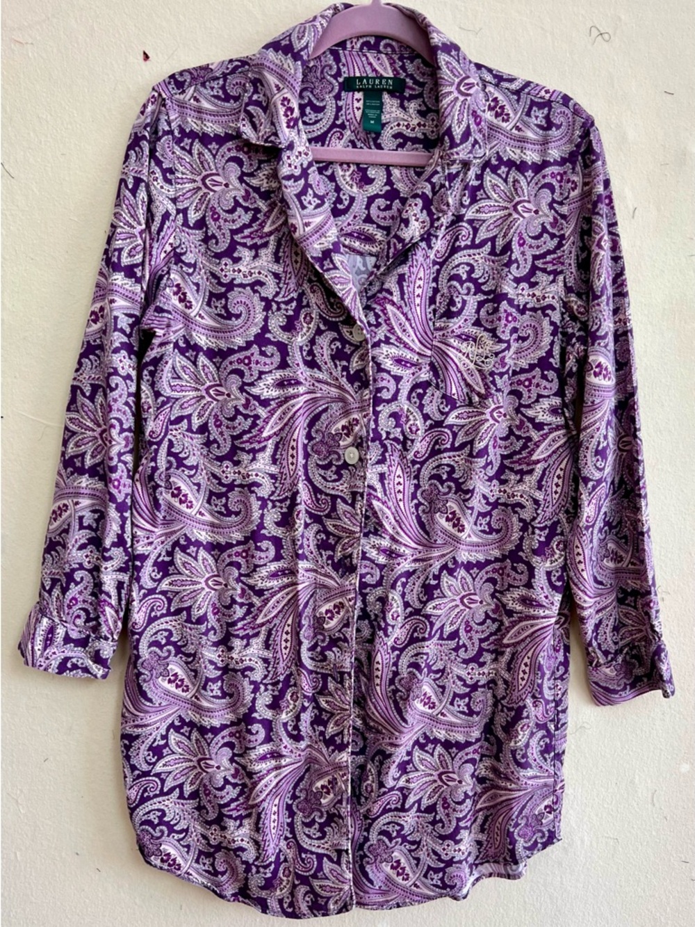 Lauren Ralph Lauren Purple Paisley Button-Front Sleep Shirt